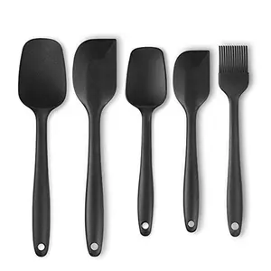 Easy - to - Clean Heat - Resistant Non-stick Rubber 5 - piece Silicone Spatula Set with Stainless Steel Core ( Black )