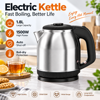 Bouilloire électrique en acier inoxydable de 1,8 L, 1500 W, chauffe rapide, chauffe-eau portable, arrêt automatique, base rotative à 360 degrés pour la maison et le bureau