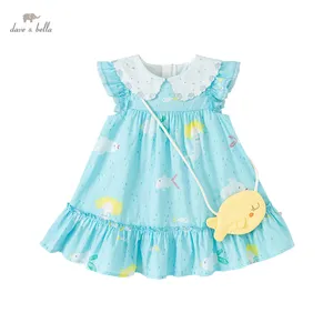 DB2221593 Dave Bella Gaun Motif Putri Duyung Bayi Perempuan Musim Panas dengan Tas Kecil Gaun Pesta Modis Baju Lolita Balita Anak Perempuan