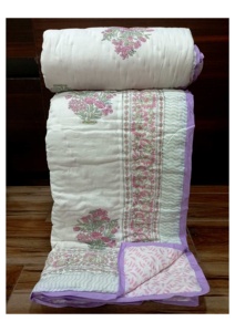 Edredón de Algodón Estampado a Mano de la India, Diseño Floral Tradicional, Hecho a Mano, para Cama Doble, Uso en el Hogar para Todas las Estaciones - Product Image 1