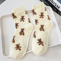 Nouvelles chaussettes mi-mollet rayées à lettres et ours, style automne, pour filles, chaussettes en coton style scolaire pour jeunes filles