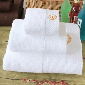 Bán Sỉ Khăn Khách Sạn Sang Trọng Có LOGO Theo Yêu Cầu Bộ Khăn Tắm Khách Sạn Terry Mềm Màu Trắng SPA 100% Cotton