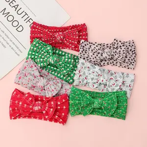Christmas Pattern Print Nylon Baby Girl Bows Headbands for Infant New Born Toddler Kids Headwrap Hair Accessories Hairbands