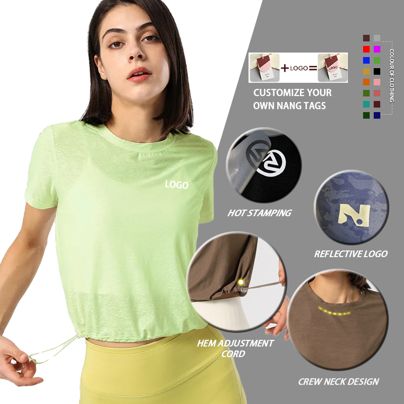 Women's Short Sleeve T-Shirt Newest Round Neck Design with Rear Split Line Print Breathable Quick Drying Fitness Yoga Tops