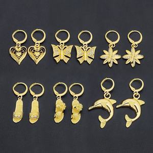 JXX 24k Gold Plated Brass Dolphin/<b>heart</b>/butterfly/ Flower Style Zircon Drop Huggie Hoop Earrings Chunky Hoop Earrings for Women - Product Image 1