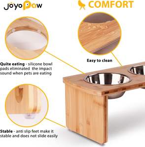 Support de gamelle surélevé réglable en bambou pour chiens de taille moyenne, avec deux bols amovibles en acier inoxydable, favorise une posture d'alimentation saine - Product Image 3