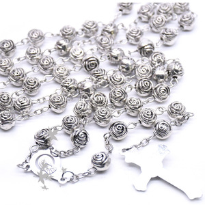 Collier chapelet vintage en argent avec perles de 8 mm, accessoire de mode unisexe pour pull - Product Image 2