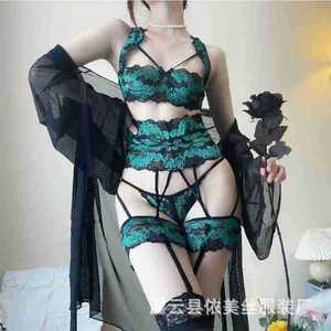 Manyu sexy lingerie women's new green peacock uniform seductive hot suspender set for bed without having to take it off for - Product Image 2