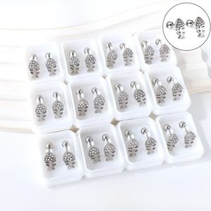 Wholesale Quality Small Diamond Stainless Steal Fishbone Hip Hop 18k Gold Plated Metal Women <b>Earrings</b> - Product Image 5