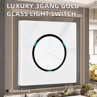 SUMMAO Interrupteur mural moderne de luxe blanc 3 gangs 1 voie en verre trempé rond, interrupteurs muraux dorés 86x86mm