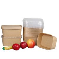 Bol à salade rectangulaire en papier kraft à double paroi, écologique, biodégradable, compostable, avec couvercle en feuille d'or, compatible micro-ondes, pour restaurant
