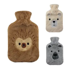 cheap natural rubber hot water bottle with cute plush cover hot water bag 2000ml hand warmer wholesale reusable