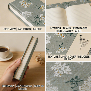 Sheng Kang Packaging Flower Hardcover Notebook A5 240 Page Fabric Cover Digital Printing Sewing Binding Gift Composition <b>Book</b> - Product Image 6