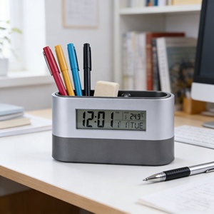 Porte-stylo multifonctionnel tendance, <span class=keywords><strong>horloge</strong></span> numérique avec réveil silencieux, calendrier de bureau et de table, minuterie, prix abordable, salle d'étude - Product Image 1