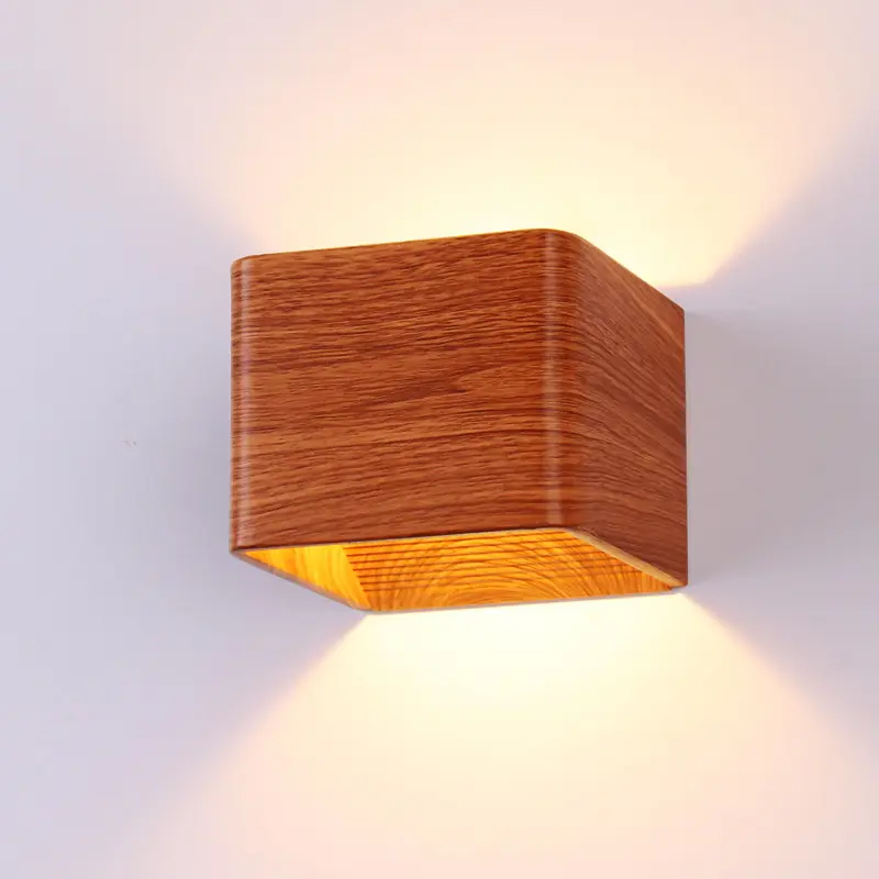 Modern Minimalist Up Down Wood Grain Bedside Wall Lamp Creative LED Nordic Wall Lights