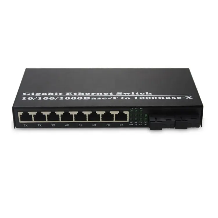 2F + 8 LAN סיבים אופטיים Gigabit Ethernet מתג מדיה ממיר