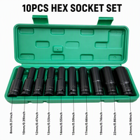Clé à douille électrique à six pans creux allongée de 8 à 24 mm, finition chromée, ensemble de 10 pièces pour pistolet à air, personnalisable OEM