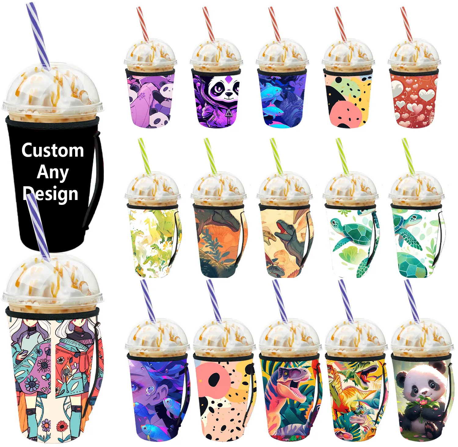 Tùy chỉnh thiết kế logo trắng trống cách điện tái sử dụng Neoprene ICED Coffee cup tay áo