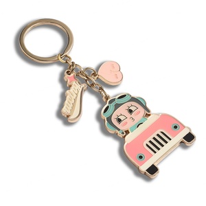 Fashion Design Lovely Design Pink Color <b>Gold</b> Plated Hard Enamel Metal Keychain - Product Image 2