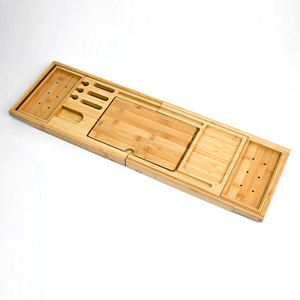Cadeau de fête prénuptiale : Plateau de bain extensible en bambou pour salle de bain avec <span class=keywords><strong>porte</strong></span>-verre à vin - Product Image 4
