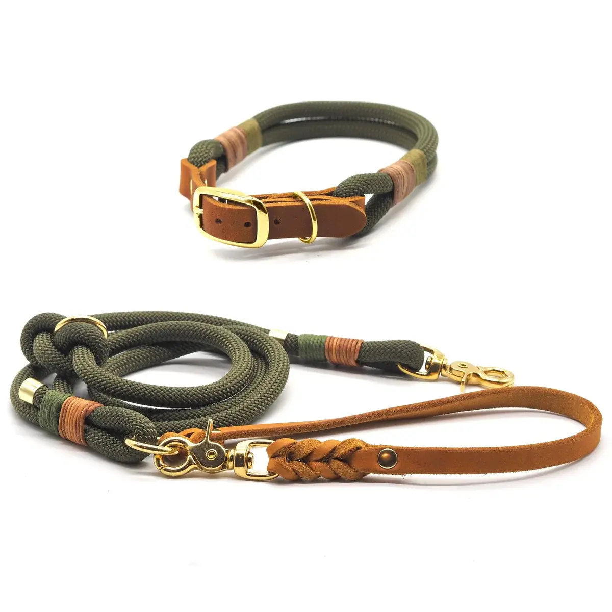 Premium Paracord Dog Collar Lead Set Durable elegante cuerda de algodón trenzado para perros pequeños medianos grandes