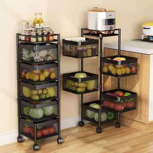Gran oferta, carro de almacenamiento giratorio multicapa de 360 grados, estante organizador de cocina Vintage de 5 capas, estante de acero para frutas y verduras - Product Image 5