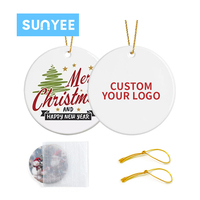 Sunyee Vente en gros d'ornements de Noël en céramique vierges, ronds, pour sublimation, personnalisables avec logo et impression photo, étiquettes cadeaux de fêtes