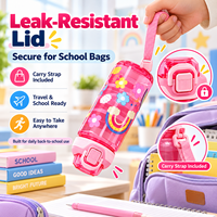 Bouteille d'eau pour enfants de 600 ml avec couvercle rabattable, anti-fuite, bouteille d'eau scolaire, design de dessin animé, fournisseur en gros OEM ODM