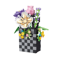 Panier de fleurs pour filles, ornement créatif en forme de rose, modèle de bouquet, ensemble de briques nano, blocs de construction, jouets éducatifs pour enfants