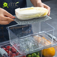 Organisateur de réfrigérateur à 2 grilles Conteneur de stockage en PET moulé par injection pour la cuisine Bac à légumes rectangulaire pour le stockage des aliments