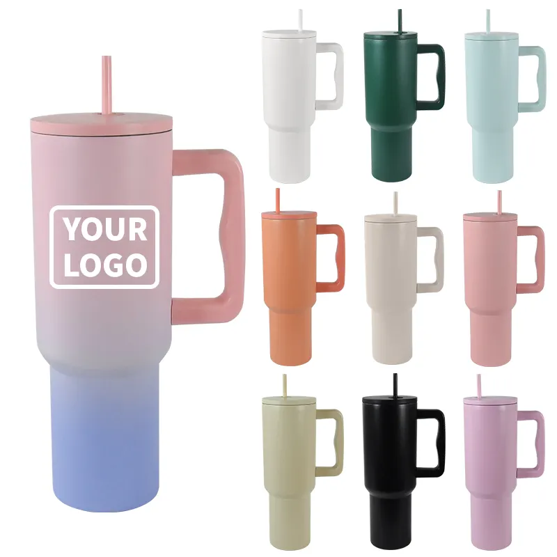 Biểu Tượng Tùy Chỉnh Đôi Tường Thép Không Gỉ 40 Oz Du Lịch Tumbler Với Xử Lý Cup Cách Điện 40 Oz Cốc Cà Phê Với Xử Lý Và Nắp