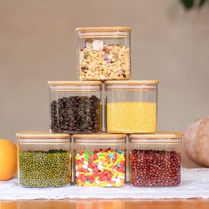 15 oz Home Glass Square Food Storage Jars Eco-Friendly Handcrafted <b>Clear</b> Airtight Lids Modern Detachable Kitchen Spice - Product Image 4