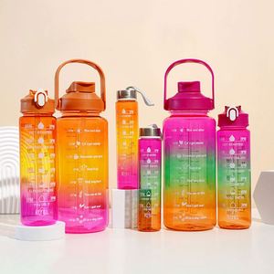 3 en 1 botella de agua 2l manga al aire libre 3 Set botella de agua deportiva de gran capacidad botellas de plástico vaso con pajita 2l 900ml 500ml - Product Image 6