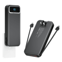Batterie externe de chargeur portable 10000mAh, batterie externe à câble intégrée avec prise murale AC, batterie de téléphone à affichage LED pour Smartphones