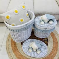Ensemble de 4 paniers à linge de style quotidien pour enfants, base en osier avec couvercle et doublures d'animaux en peluche