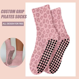 Wholesale Custom Print Pink Leopard Grip <b>Socks</b> – New Fashion Jacquard Embroidery Yoga Pilates <b>Socks</b> for Women Fitness - Product Image 5