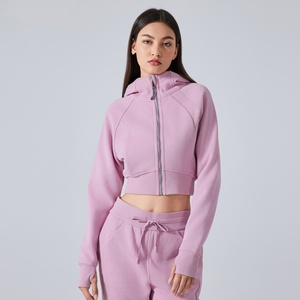 <span class=keywords><strong>Veste</strong></span> de yoga à col montant avec trou pour le pouce, coupe ajustée, doublée de <span class=keywords><strong>polaire</strong></span> respirante, fermeture éclair sur le devant, logo personnalisé, en spandex/nylon 220g - Product Image 1