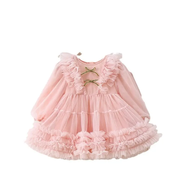 Güzel yüksek kaliteli bebek giysileri tam kollu elbiseler pamuklu kumaş bebek kız elbise