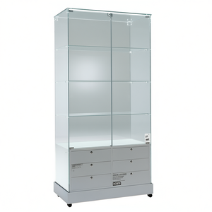 Vitrina Moderna de Vidrio 75x46x180cm Gris Claro, 6 Cajones, Puertas con Cierre y Bisagras, Base de Vidrio Templado con Ruedas - Product Image 2