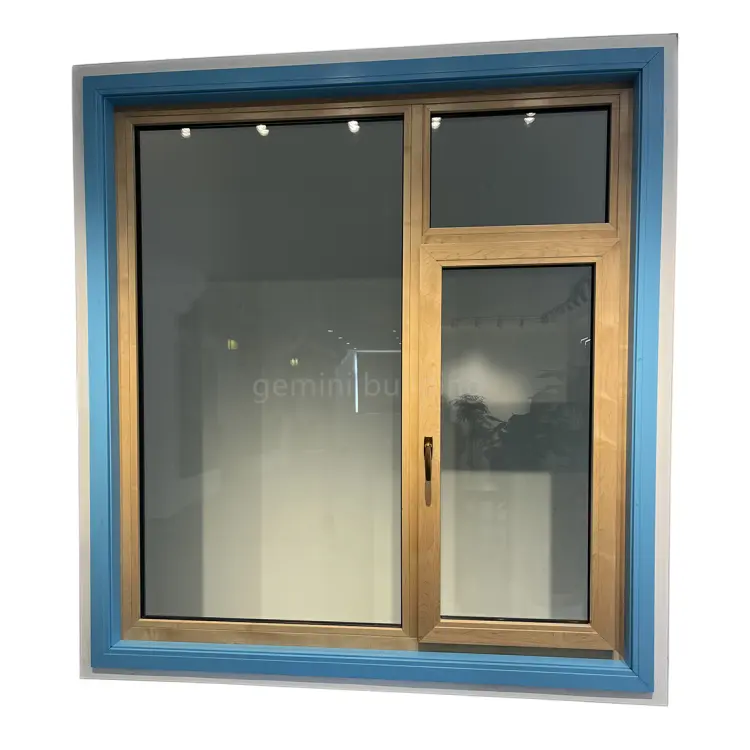 หน้าต่างไม้อลูมิเนียมหุ้มหน้าต่างบานเปิดด้านในพร้อมที่จับหน้าต่างเอียงและหมุนอลูมิเนียมหุ้มไม้