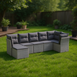 Grey Garden <b>Sofa</b> <b>Set</b> With Cushions UV Resistant PE Rattan Outdoor Furniture Contemporary Design Waterproof - Product Image 2