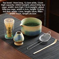 Bambus Cérémonie de Style Japonais Poterie Coulant Glaçure Matcha Ensemble d'Outils en Céramique Matcha Bol avec Bec pour Thé Fouet Service à Thé