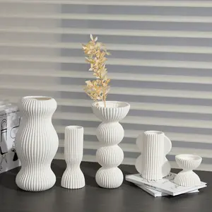 New Collection Home Decor White Nodic Origami Vase Living Room Geometry Ceramic Vertical Striped Floral Vases