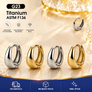 Clicker Ear Hoop ASTM F136 Titanium Daily Wear Piercing Jewelry 18K Gold Plated Hypoallergenic Small Chunky Huggie Hoop <strong>Earrings</strong> - Product Image 2