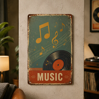 Plaque Métallique Vintage en Forme de Disque Vinyle, Décoration Murale Rétro Musicale, Ensemble de Panneaux en Étain Vieillis et Usés pour Salle de Musique, Bar, Café, Maison