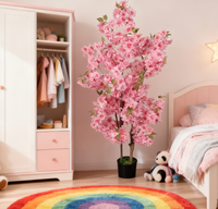 Pohon Simulasi Bunga Sakura Buatan untuk Pernikahan, Dekorasi Bunga Sutra Warna Pink Putih 130cm untuk Ruang Tamu dan Penggunaan Luar Ruangan