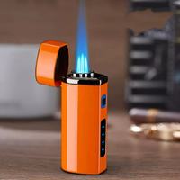Briquet torche triple flamme coupe-vent avec indicateur de batterie, rechargeable au butane, perforateur de cigares, cadeaux d'affaires, minimaliste