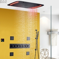 Système de douche thermostatique à LED, avec Jet à main, effet pluie, cascade, Massage à haute pression, noir mat