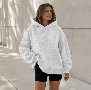 Sweat-shirt à capuche surdimensionné pour femmes, en molleton de coton, tricoté, long, pour l'hiver - Product Image 4