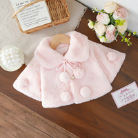 Veste d'hiver pour bébé, douce et moelleuse, en fausse fourrure, avec col à pompon, détails en perles, doublure matelassée, manteau pour tout-petit